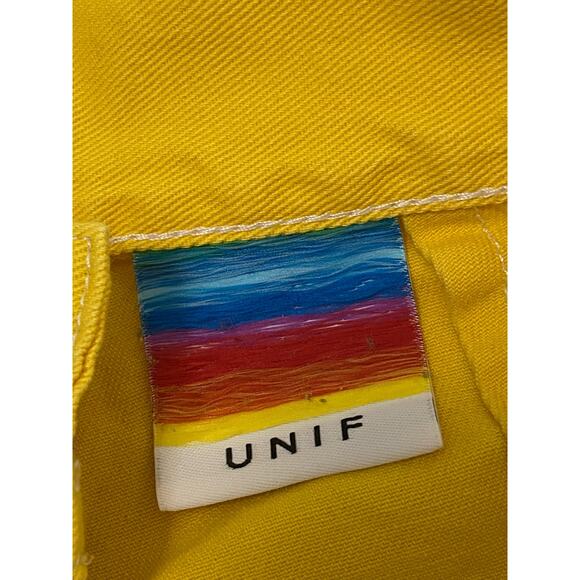 Unif High Rise Flare Leg Cuffed Yellow Pants Women’s Size 26 - Picture 4 of 12